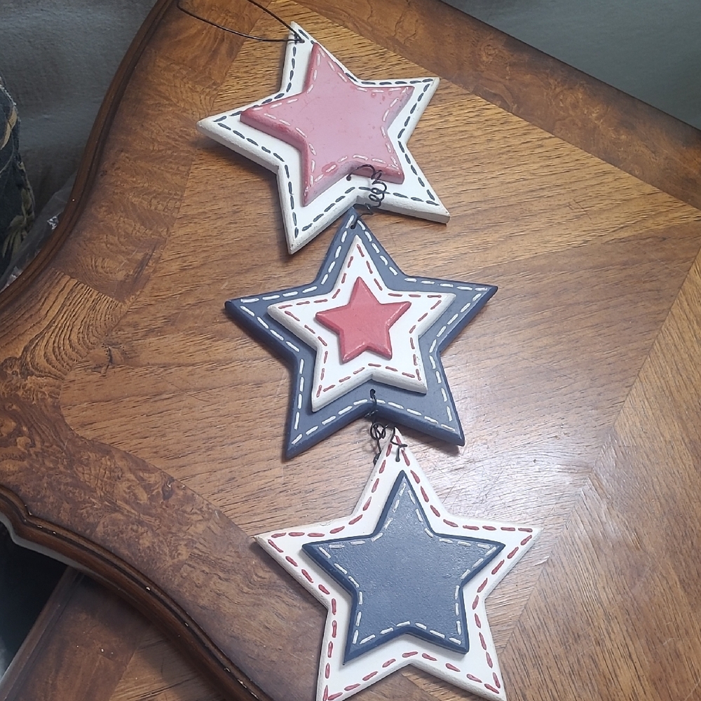 Rustic Wooden Patriotic Dimensional Stars Wall Hanging Decoration